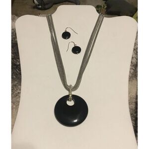 Silver Onyx Donut Mesh Necklace Set